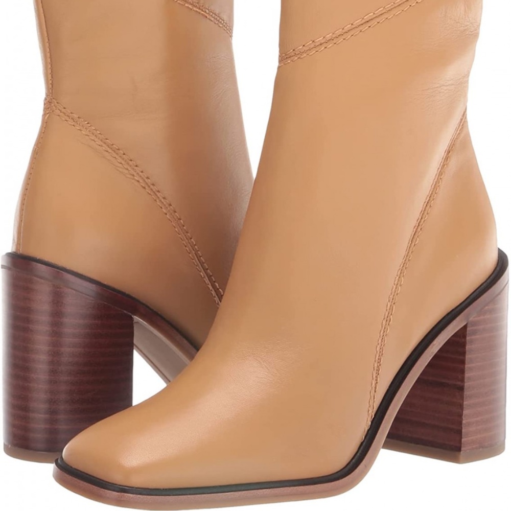 Franco Sarto Leather Side Zip Mid Boot Stevie Camel - 8.5
